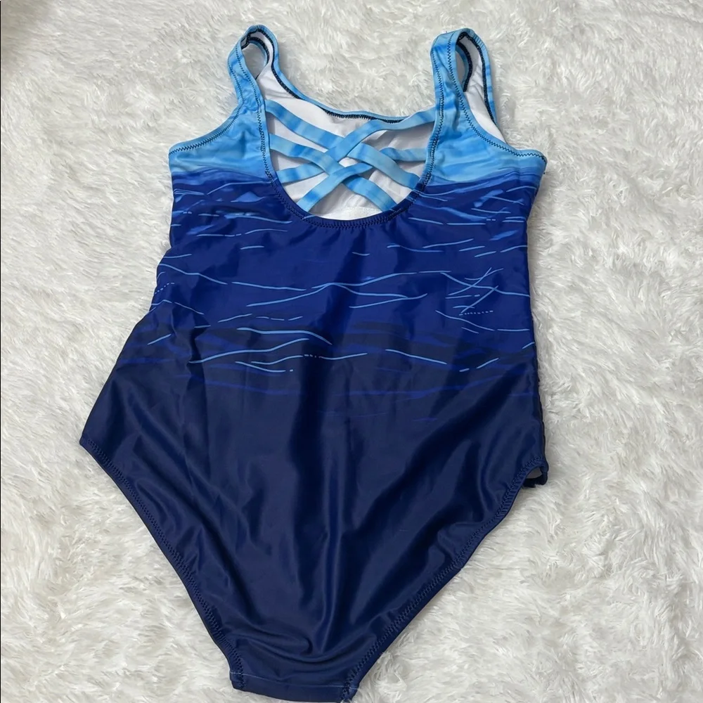 NWOT From Amazon Blue One Piece Criss Cross Back Swimsuit Size M